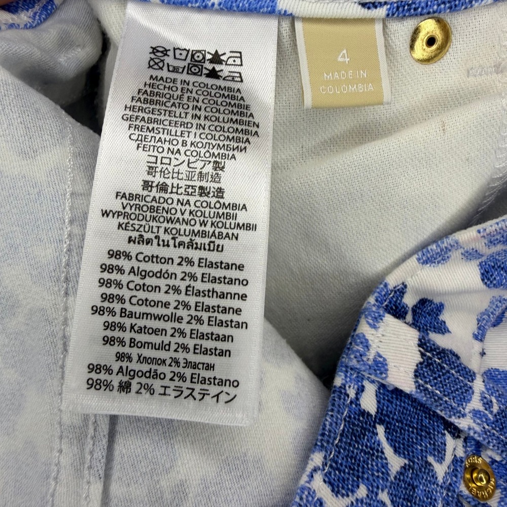 Michael Kors Blue White Floral Skinny Jeans Women's Size 4 Gold Hardware - Picture 2 of 7